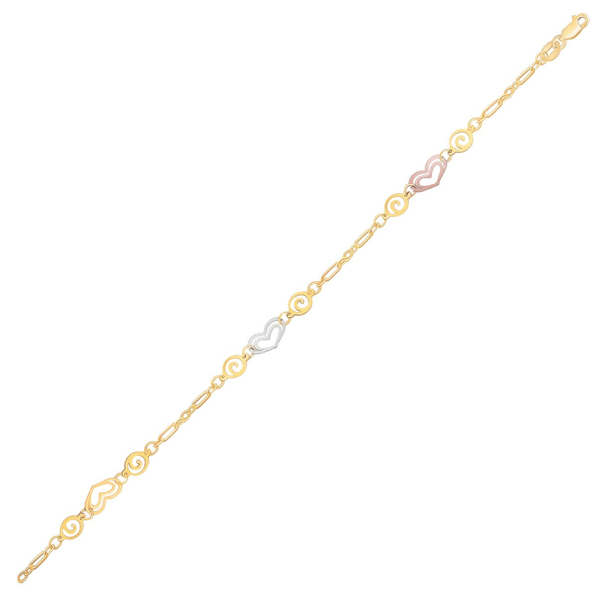 14k Tri Gold & Multi Color Heart Stations Anklet