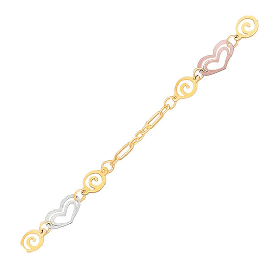 14k Tri Gold & Multi Color Heart Stations Anklet