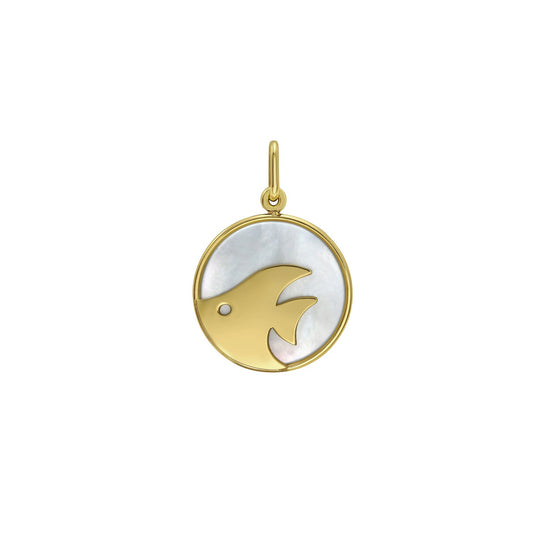 14K Yellow Gold Fish MOP Charm Pendant