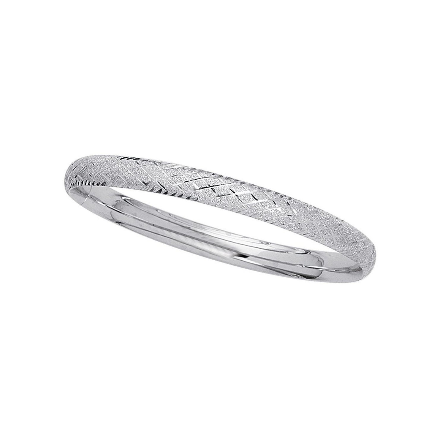 14k White Gold Diamond Carved Bangle (6.00 mm)