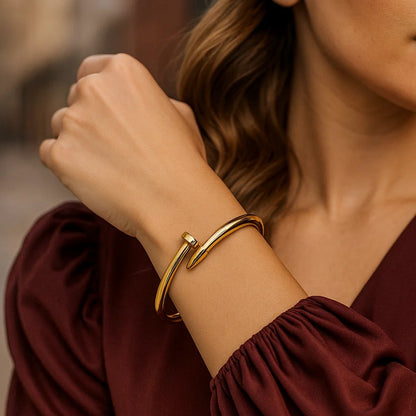 Bypass Nail Head Cuff Bangle in 14K Yellow Gold