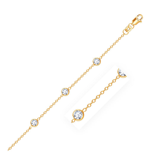 14k Gold Anklet with Round CZ