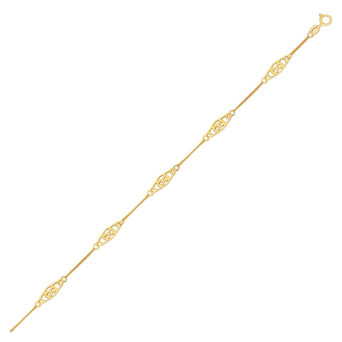 14k Gold Anklet Diamond Shape Filigree Stations
