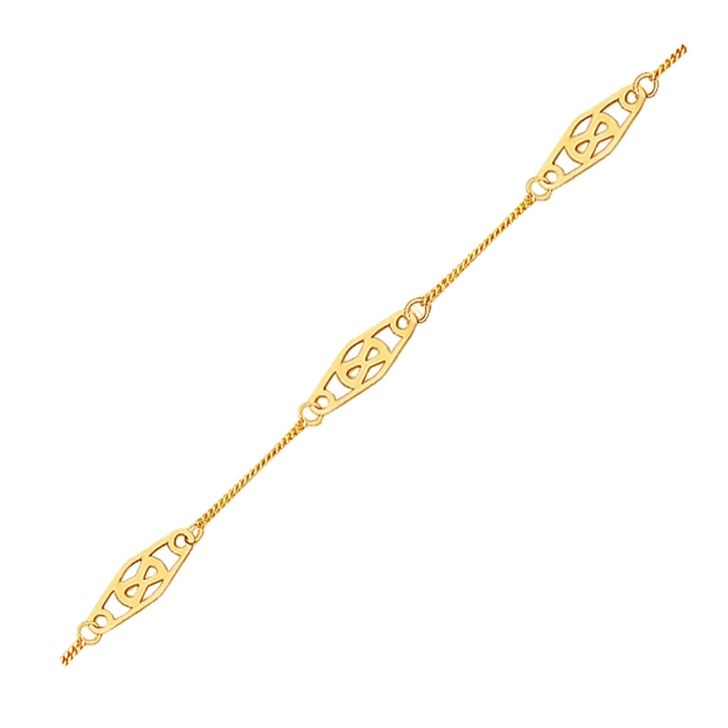 14k Gold Anklet Diamond Shape Filigree Stations