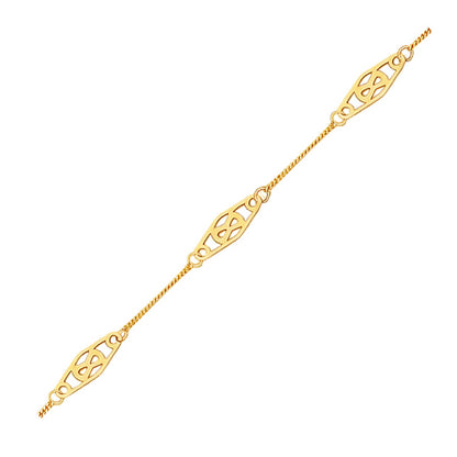 14k Gold Anklet Diamond Shape Filigree Stations