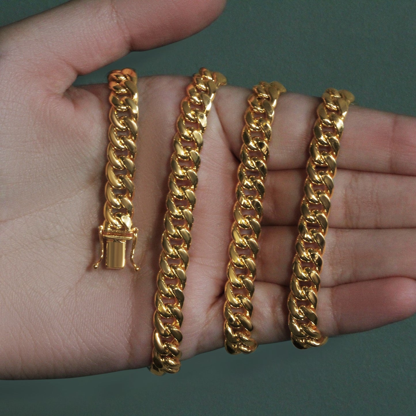7.25mm 10k Yellow Gold Semi Solid Miami Cuban Chain