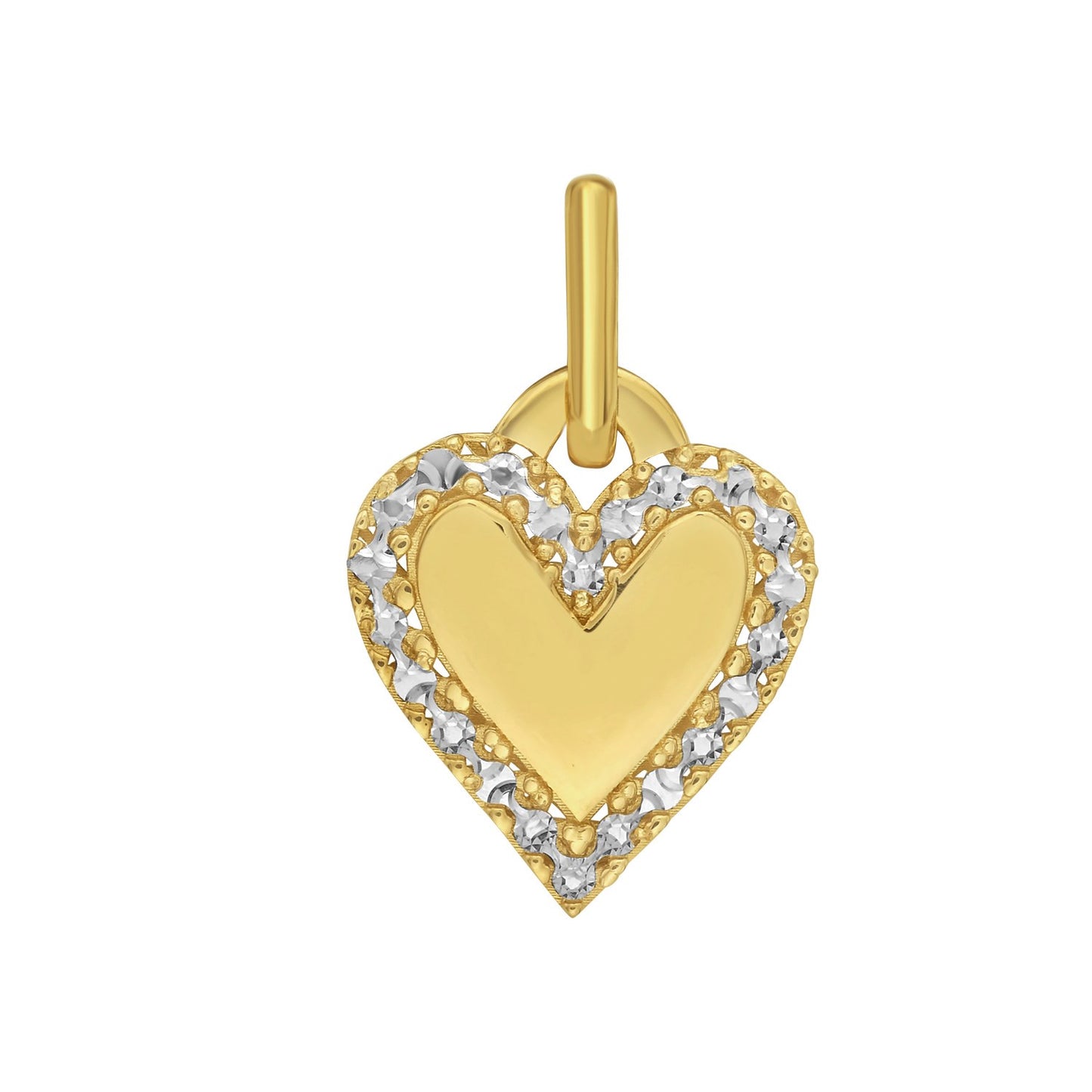 14K Yellow Gold Diamond Cut Heart Charm Pendant
