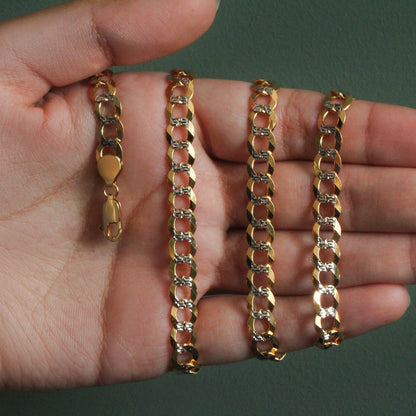 14k Two Tone Gold Pave Curb Chain (7.00 mm)
