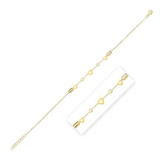 14k Gold Puff Heart Anklet