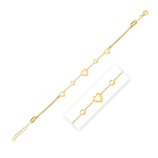 14k Gold Puff Heart Anklet