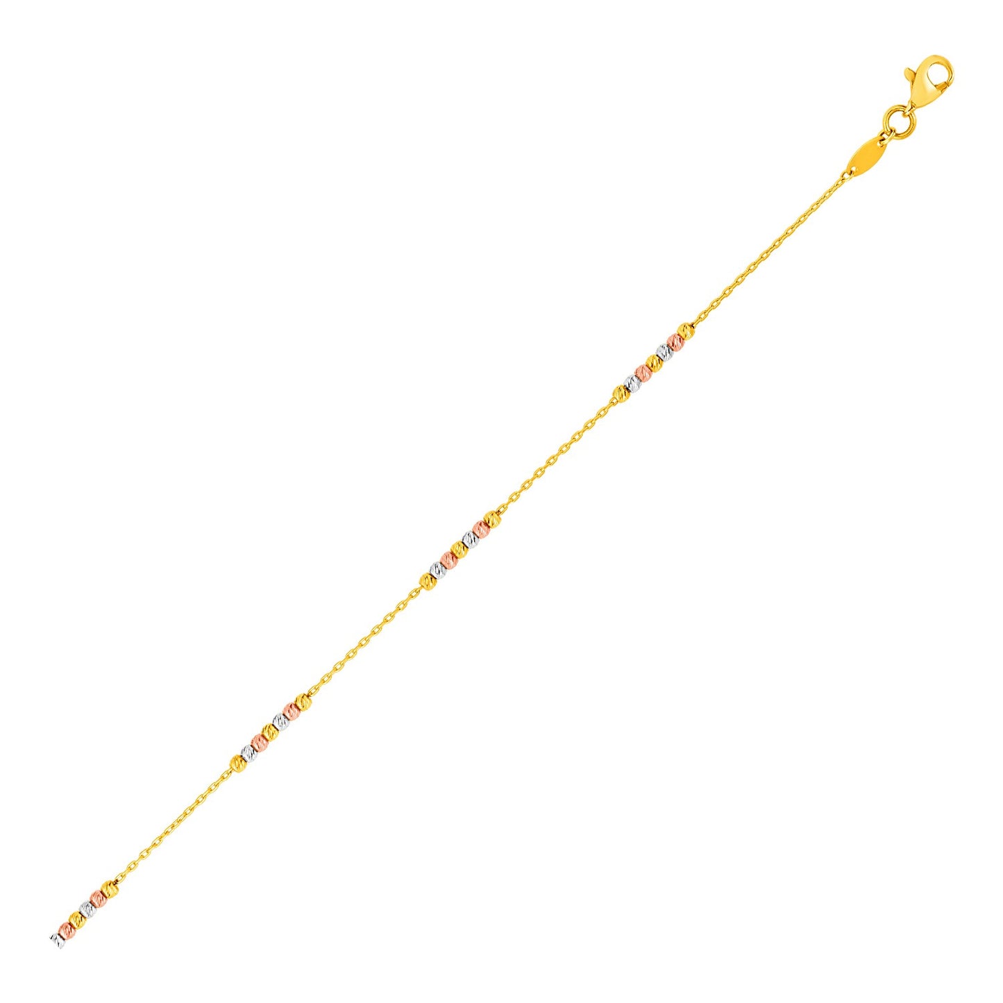 14k Tri Gold & Textured Beads Anklet