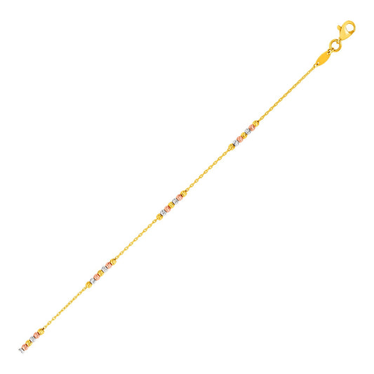 14k Tri Gold & Textured Beads Anklet