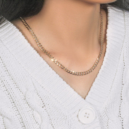 14k Two Tone Gold Pave Curb Chain (4.60 mm)