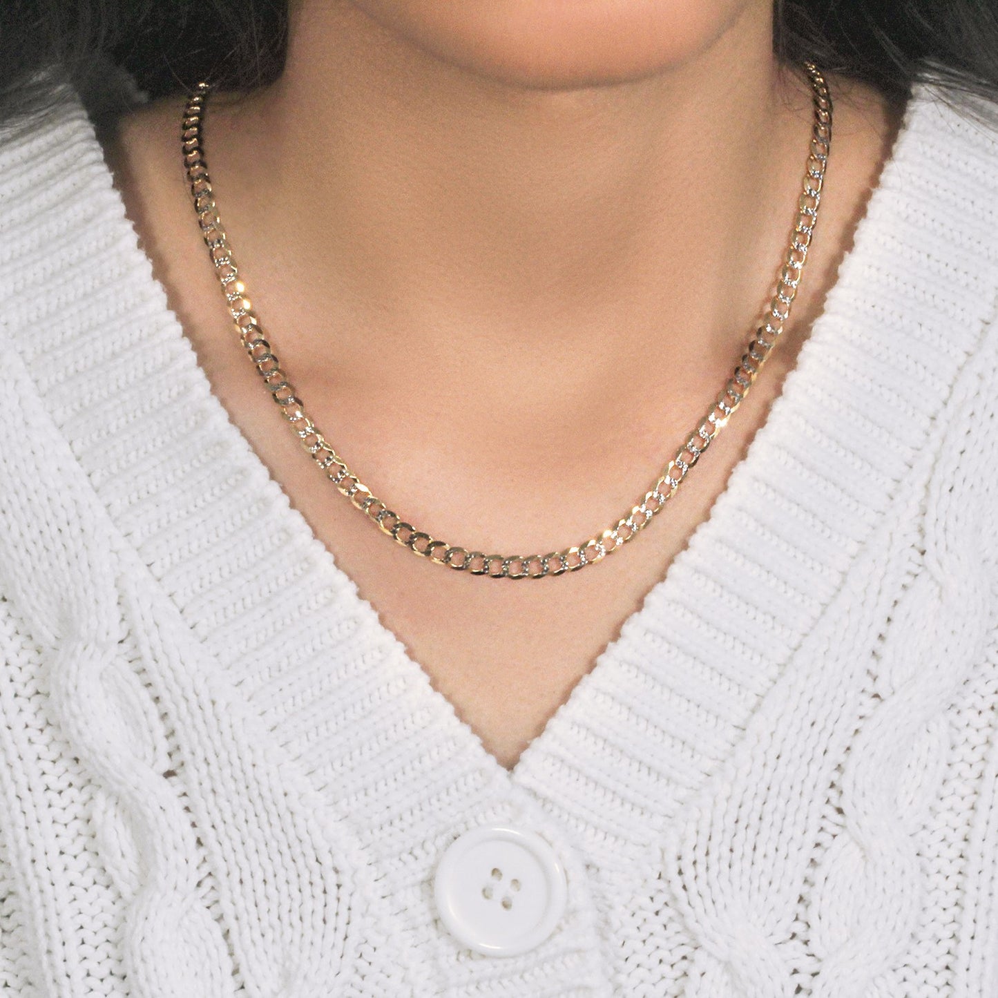 14k Two Tone Gold Pave Curb Chain (4.60 mm)