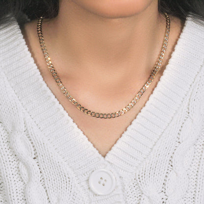 14k Two Tone Gold Pave Curb Chain (4.60 mm)