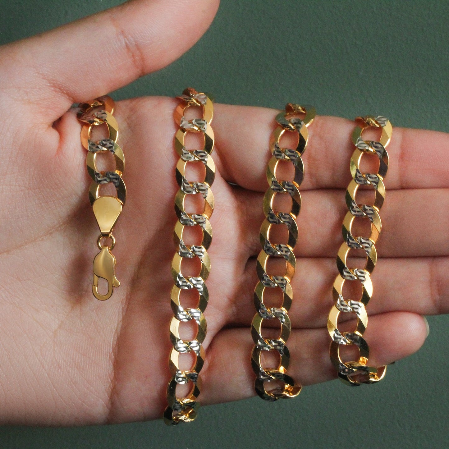 10 mm 14k Two Tone Gold Pave Curb Chain (9.70 mm)