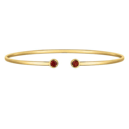 14K Yellow Gold Garnet Open Cuff Bangle (2.00 mm)