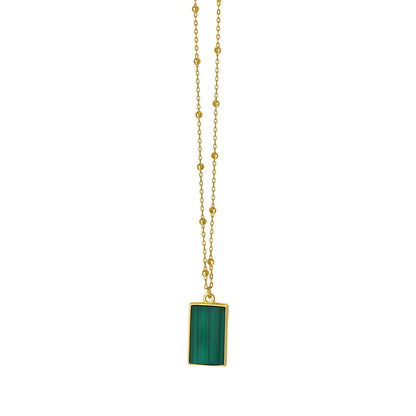 Malachite Geometric Rectangle Necklace in 14K Yellow Gold