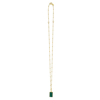 Malachite Geometric Rectangle Necklace in 14K Yellow Gold