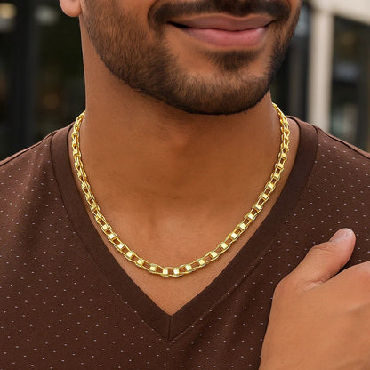 14k Yellow Gold Mens Necklace with Track Design Links (5.00 mm)