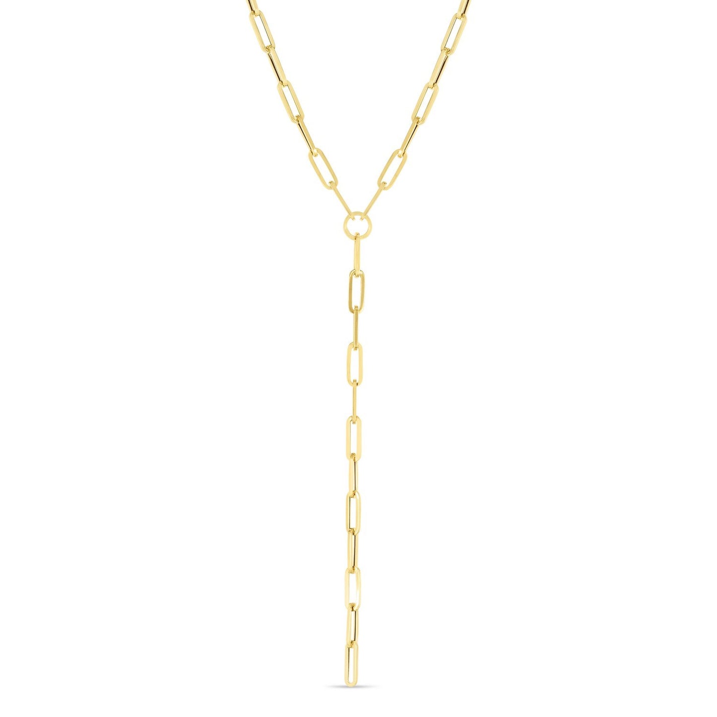 14k Yellow Gold Paperclip Chain Lariat Necklace