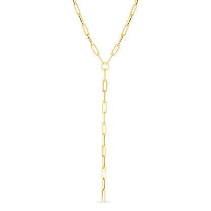 14k Yellow Gold Paperclip Chain Lariat Necklace