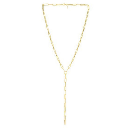 14k Yellow Gold Paperclip Chain Lariat Necklace