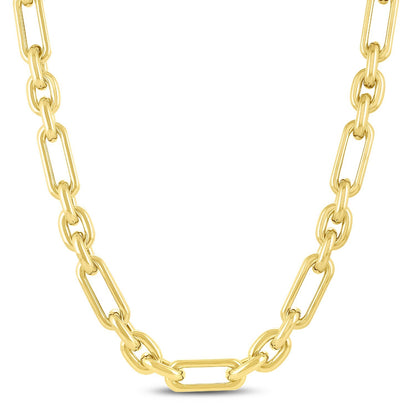 14k Yellow Gold Italian Alternating Paperclip Oval Links Chain Necklace