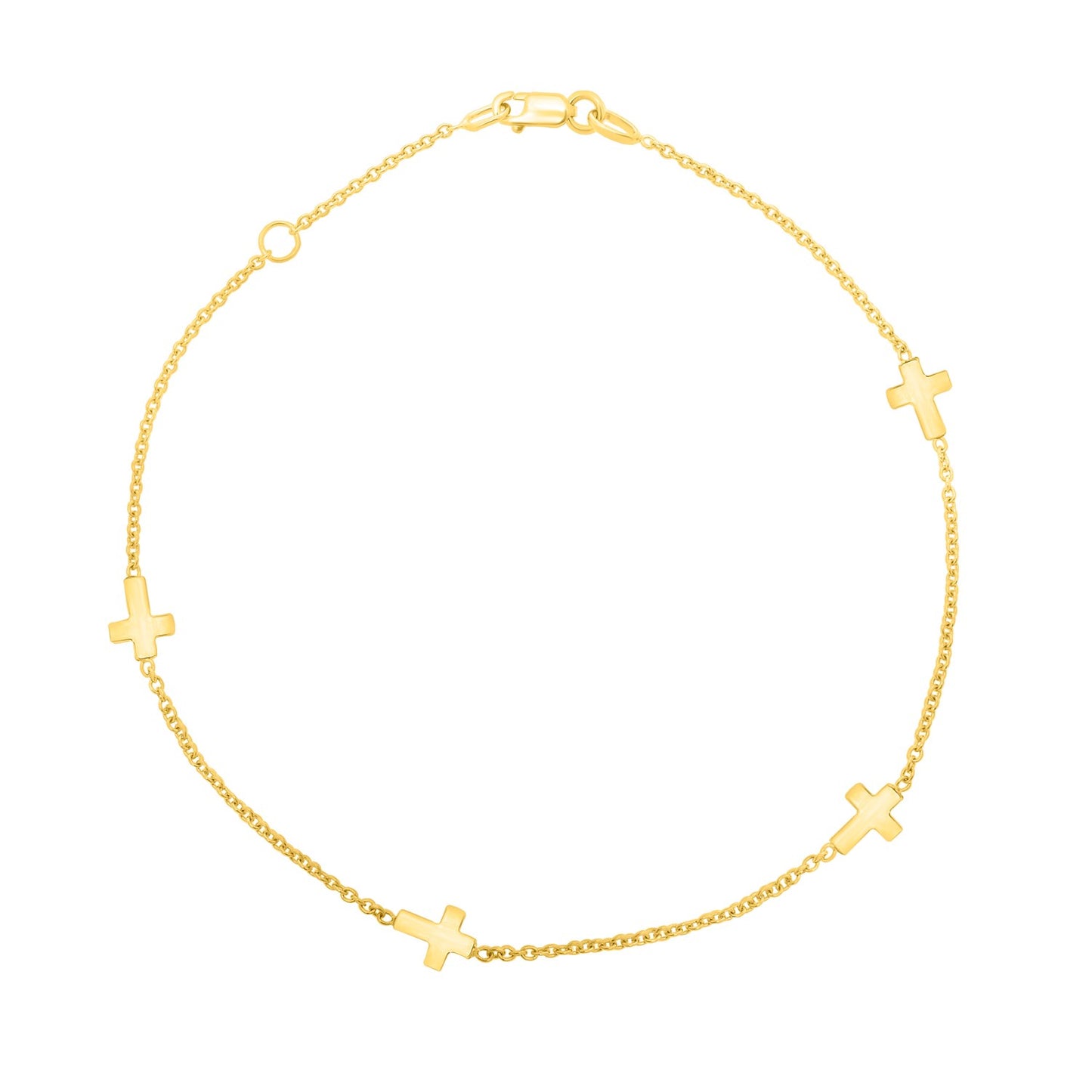 10k Polished Gold Cross station Anklet 1.00mm