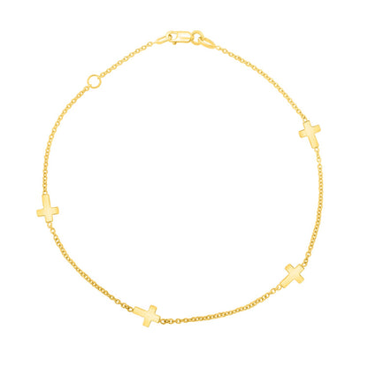 10k Polished Gold Cross station Anklet 1.00mm