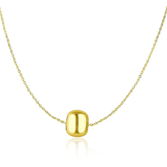 14k Yellow Gold Necklace with Shiny Barrel Bead Charm