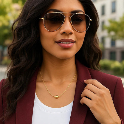 14k Yellow Gold Necklace with Shiny Barrel Bead Charm