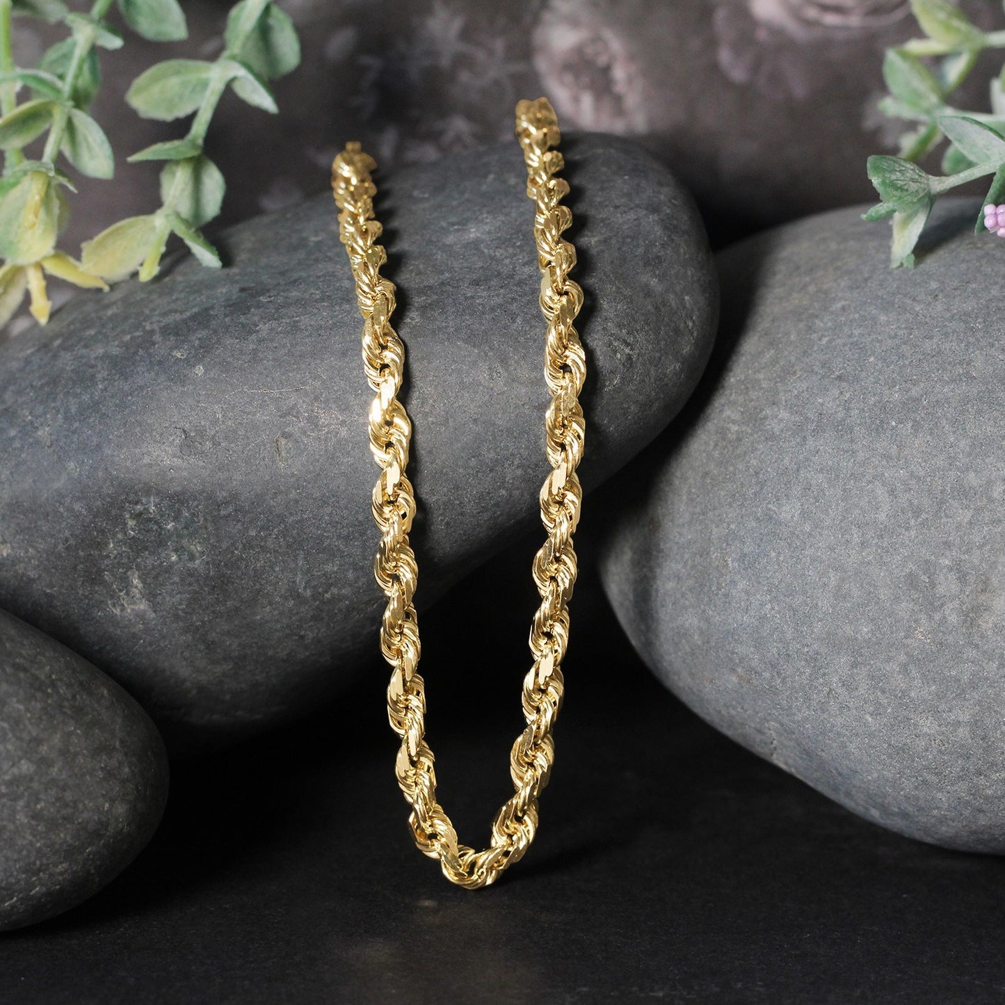 5.40 mm 14k Yellow Gold Solid Diamond Cut Rope Chain
