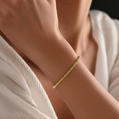 14k Yellow Gold High Polish Bead Cuff Bangle (3.00 mm)