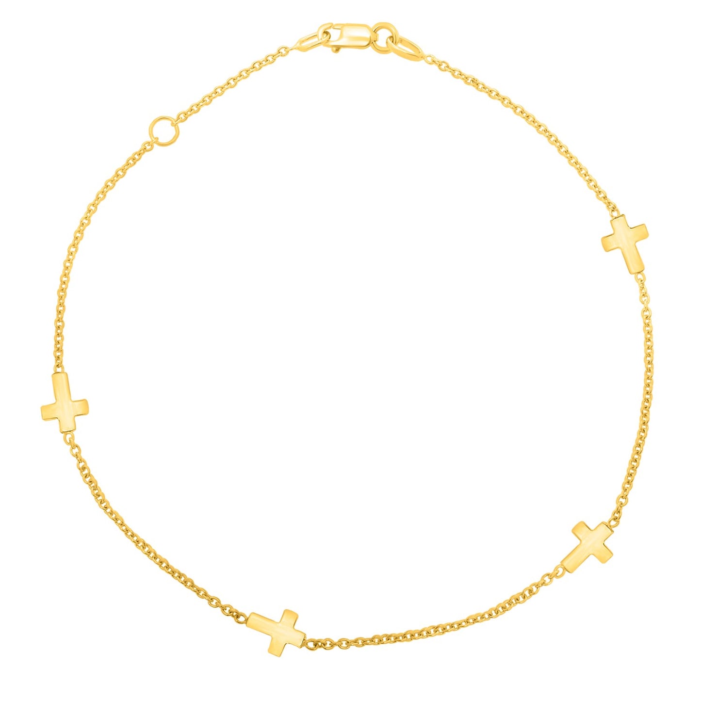 14K Gold Stationed Cross Anklet (1.00 mm)