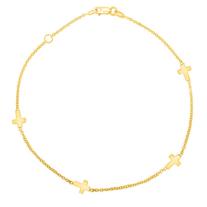 14K Gold Stationed Cross Anklet (1.00 mm)