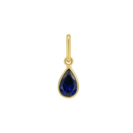 14K Yellow Gold Pear Blue Sapphire Charm Pendant