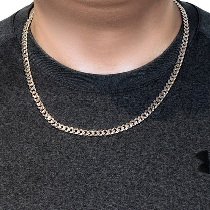 14k Yellow Gold White Pave High Polish Modern Lite Miami Cuban Chain (6.50 mm)