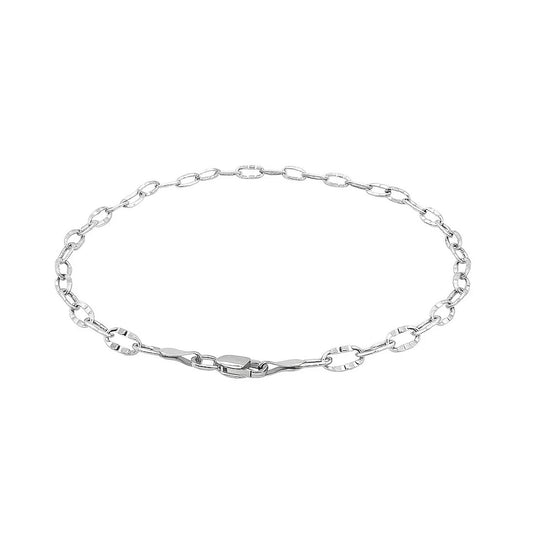 14k White Gold Anklet with Fancy Hammered Oval Links