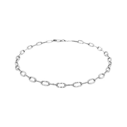 14k White Gold Anklet with Fancy Hammered Oval Links