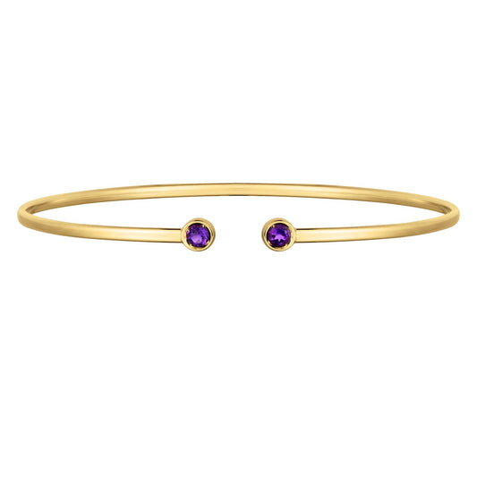 14K Yellow Gold Amethyst Open Cuff Bangle (2.00 mm)