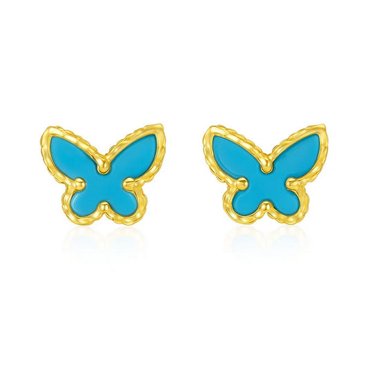 14K Yellow Gold Primavera Turquoise Butterfly Stud Earrings