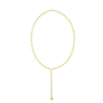 14k Yellow Gold Mirrored Heart Chain Lariat Necklace