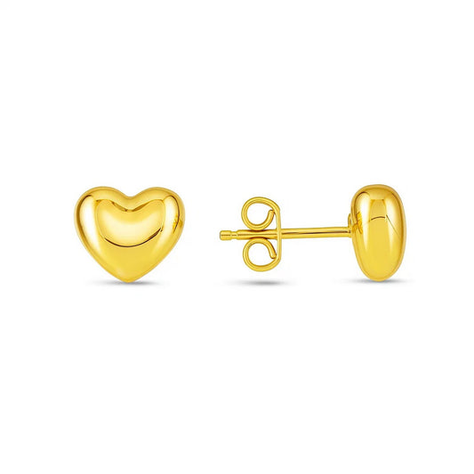 14k Yellow Gold Puffed Heart Shape Shiny Earrings