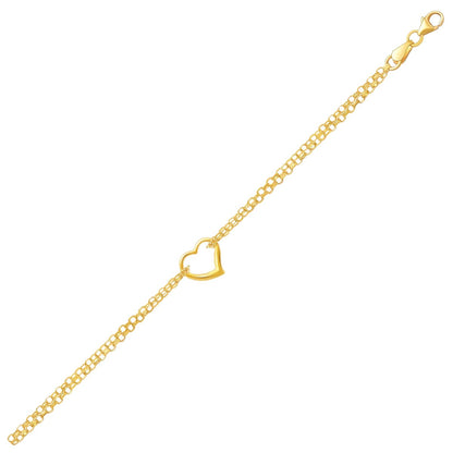 10k Gold Double Rolo w/ Heart Chain Anklet