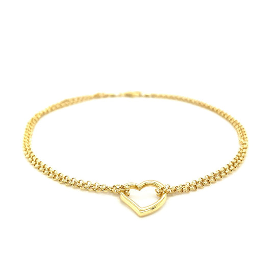 10k Gold Double Rolo w/ Heart Chain Anklet