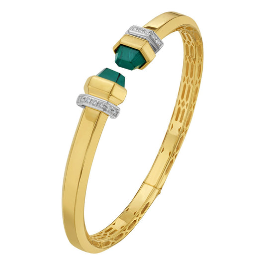 14K Yellow Gold Green Pyramid Art Deco Cuff Bangle (10.70 mm)