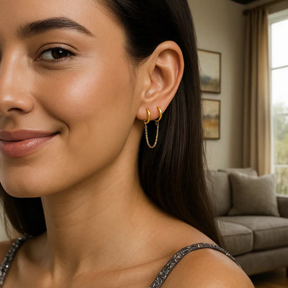 14k Yellow Gold Two Hole Huggie Style Hoop Earrings