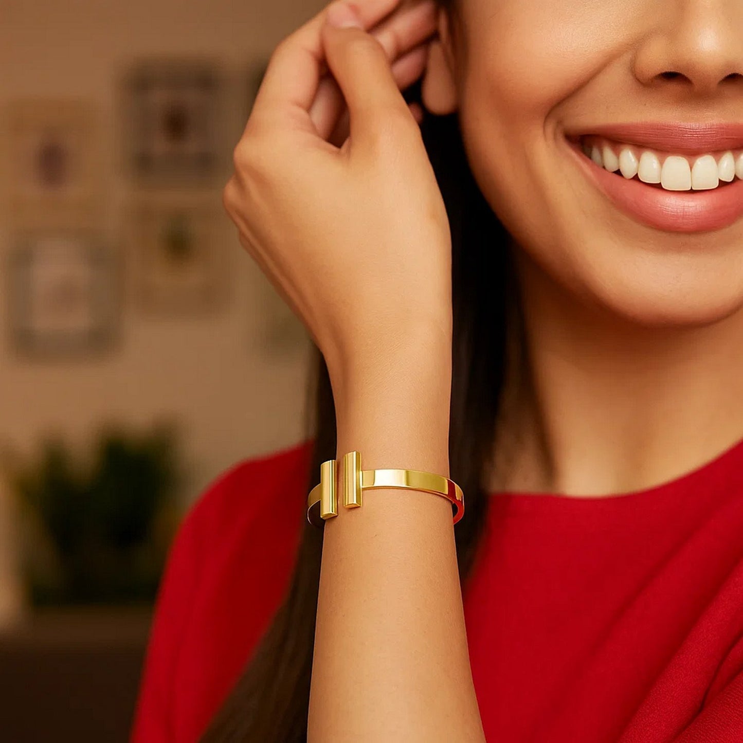 14k Yellow Gold High Polish Bar Cuff Bangle (6.00 mm)