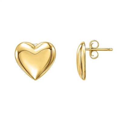 Puffed Up Heart Stud Earrings in 14K Yellow Gold